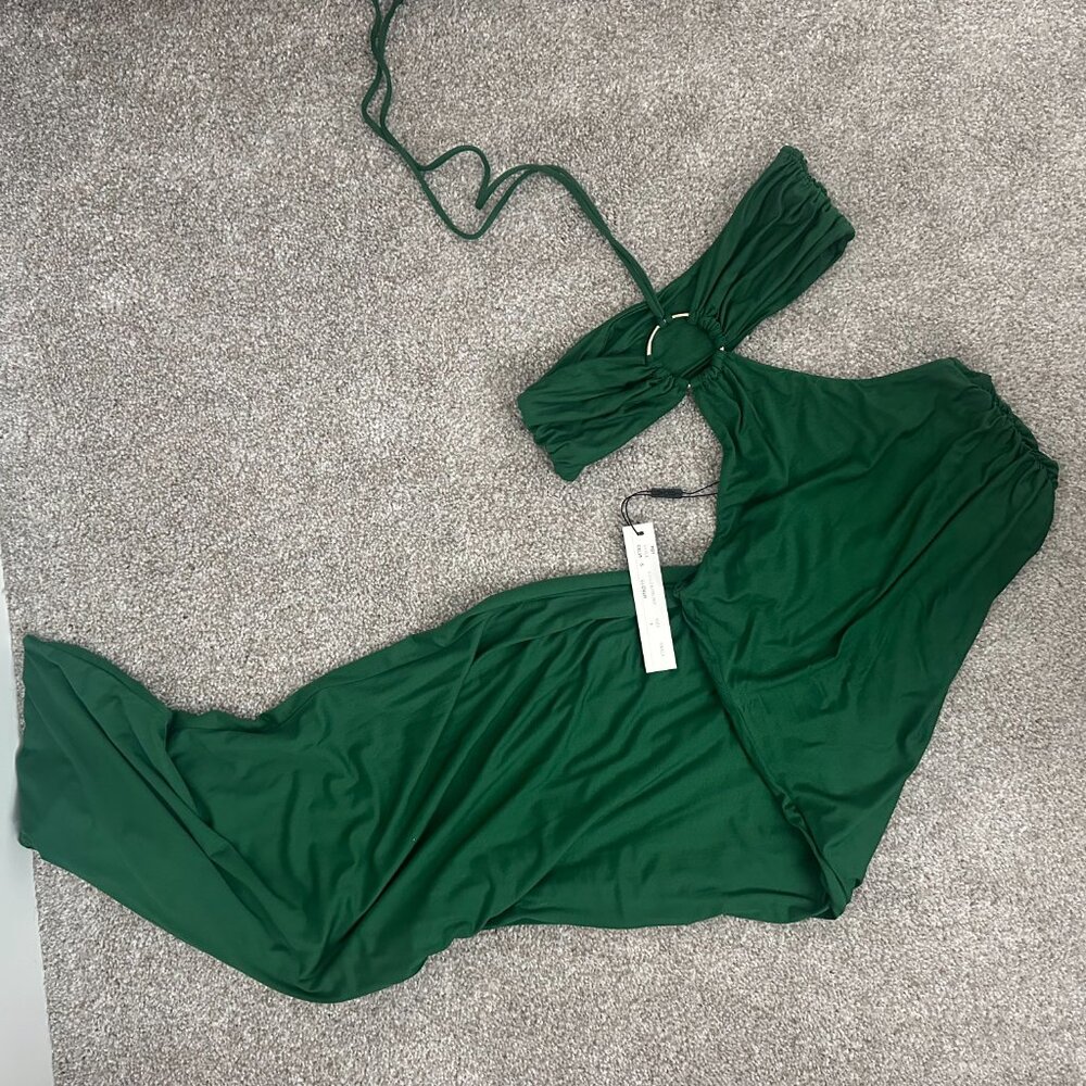 NWT Indah Celia Bandeau Cut Out Maxi Dress with High Slit in Green - Size Small - Picture 3 of 5